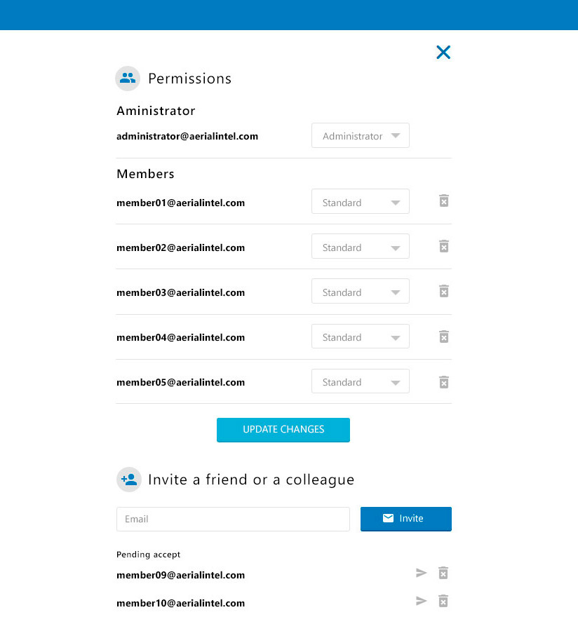 Aerial Permissions Screen